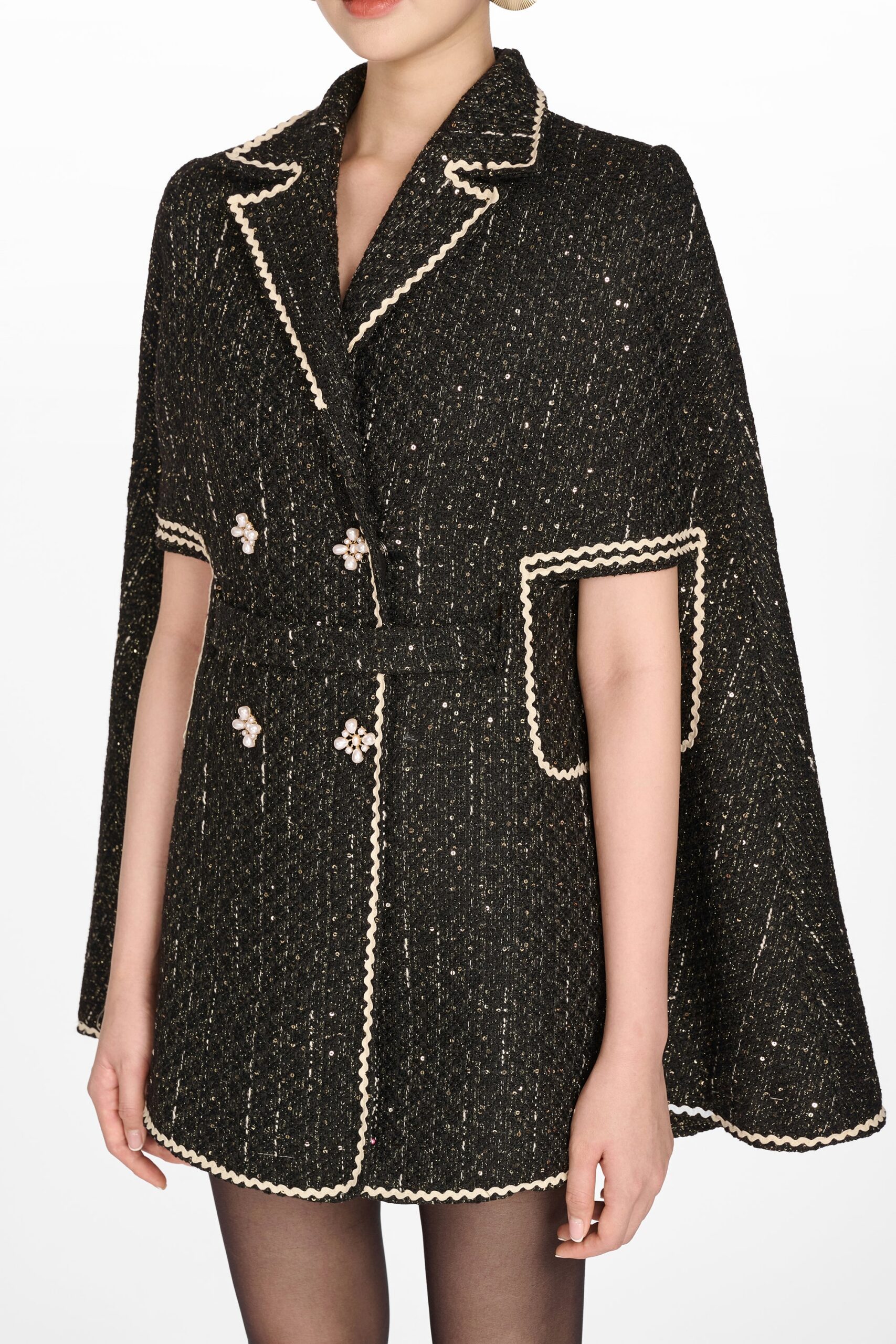 BLACK DOUBLE BREAST CAPE COAT WINTER