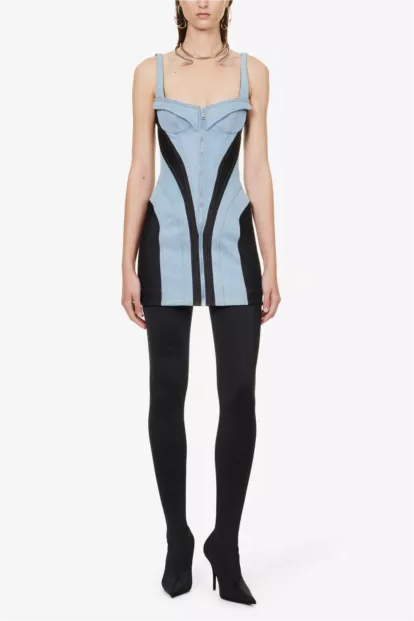 MORGAN PANELED DENIM MINI DRESS FOR NIGHT OUT