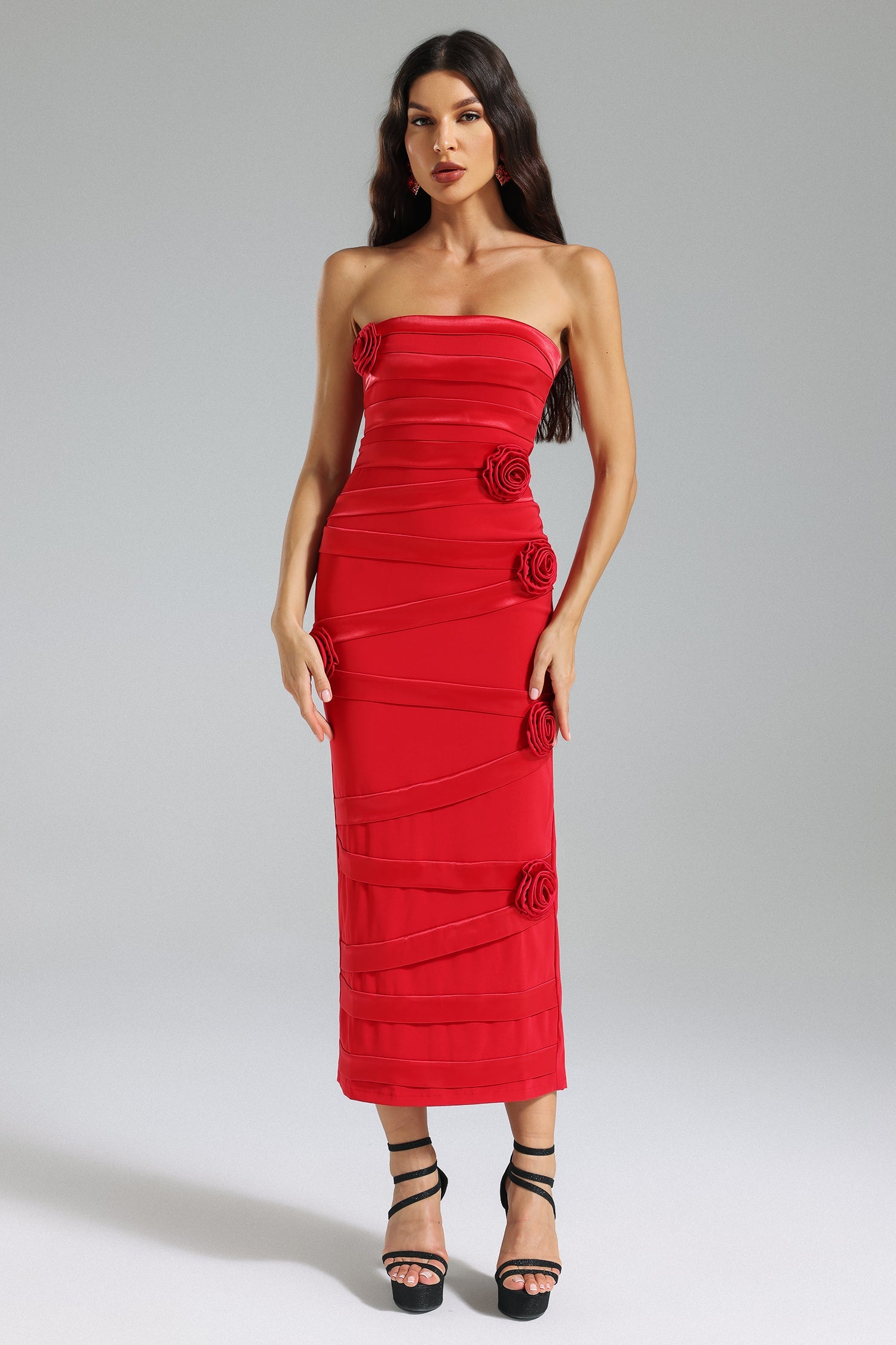 MORWENNA FLOWER BANDAGE DRESS, STRAPY PARTY MINI