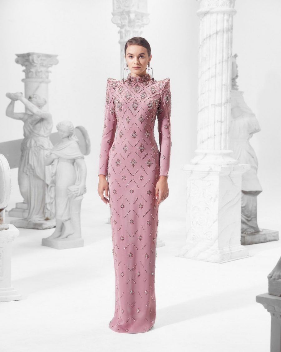 KATHERINE PINK STRAIGHT DIAMOND MAXI DRESS