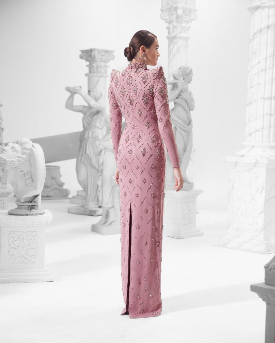KATHERINE PINK STRAIGHT DIAMOND MAXI DRESS