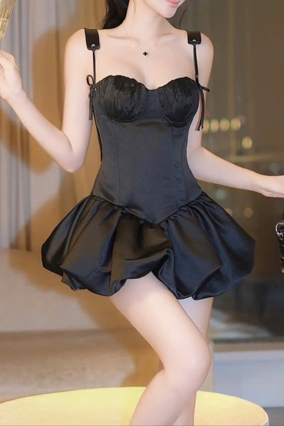NEWCOLLECTION_BB25080117_Rm159S-Bust78W66H84L69-_M-Bust84W70H96L69 ELVIRA SUSPENDER BALLET MINI DRESS, BLACK