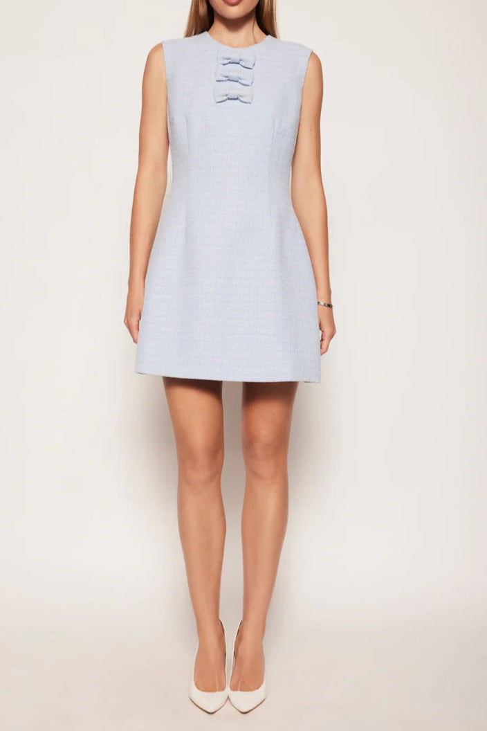 TWEED BOW SLEEVELESS MINI DRESS BLUE