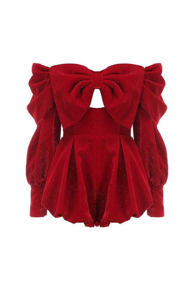 RED VELVET BOWKNOT JUMPSUIT, FORMAL EVENT