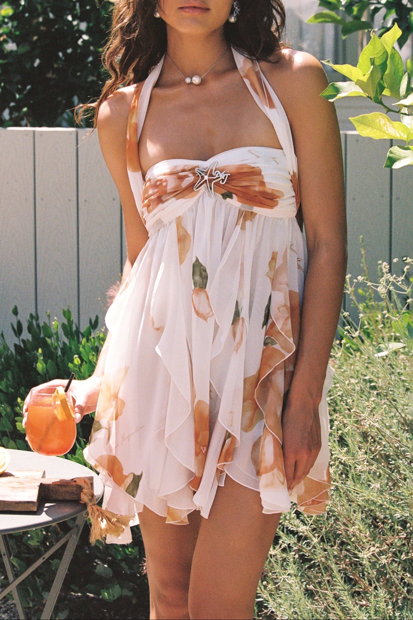 TAKALA FLORAL HALTER BACKLESS MINI DRESS