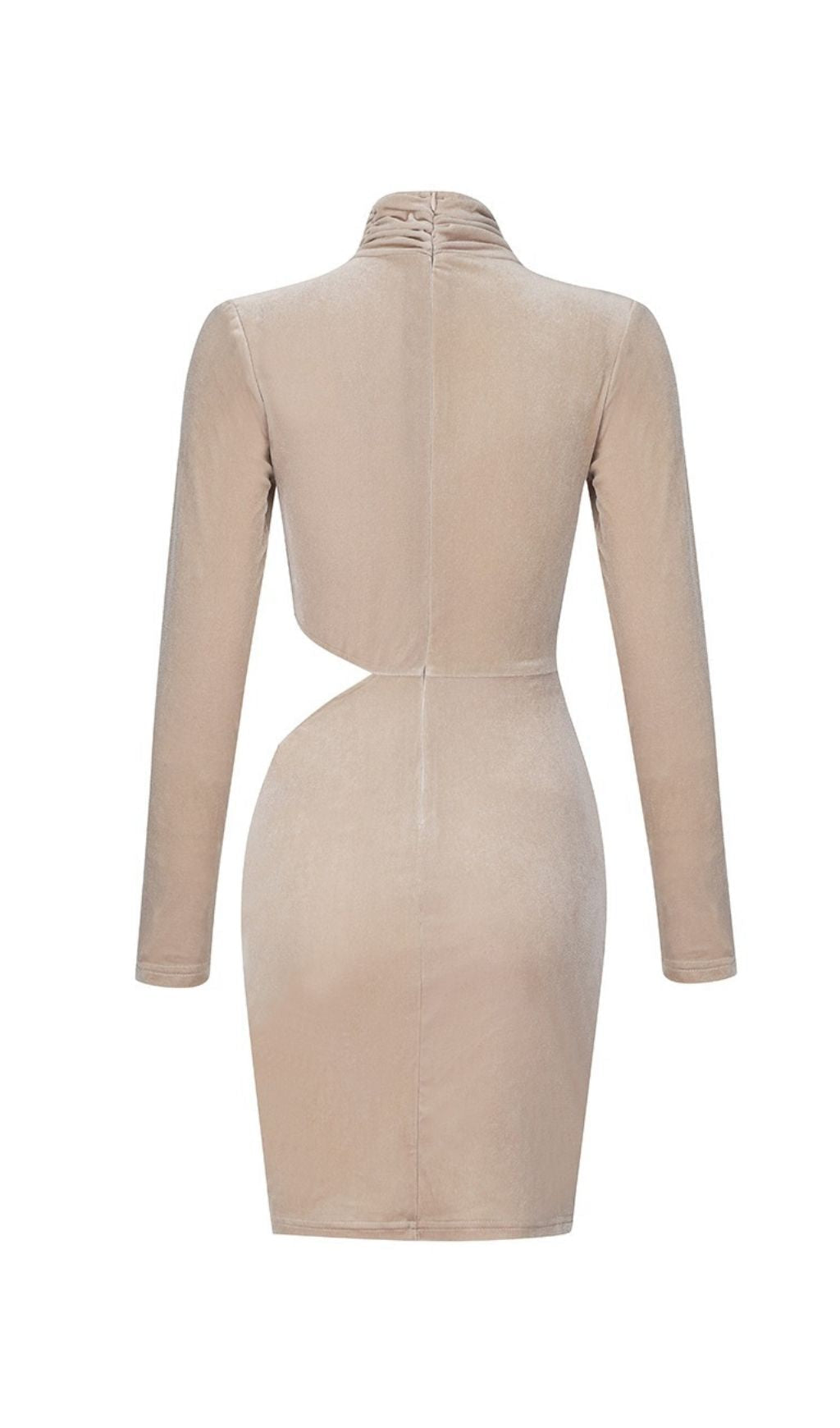 NUDE VELVET CUT OUT RUCHED COCKTAIL MINI