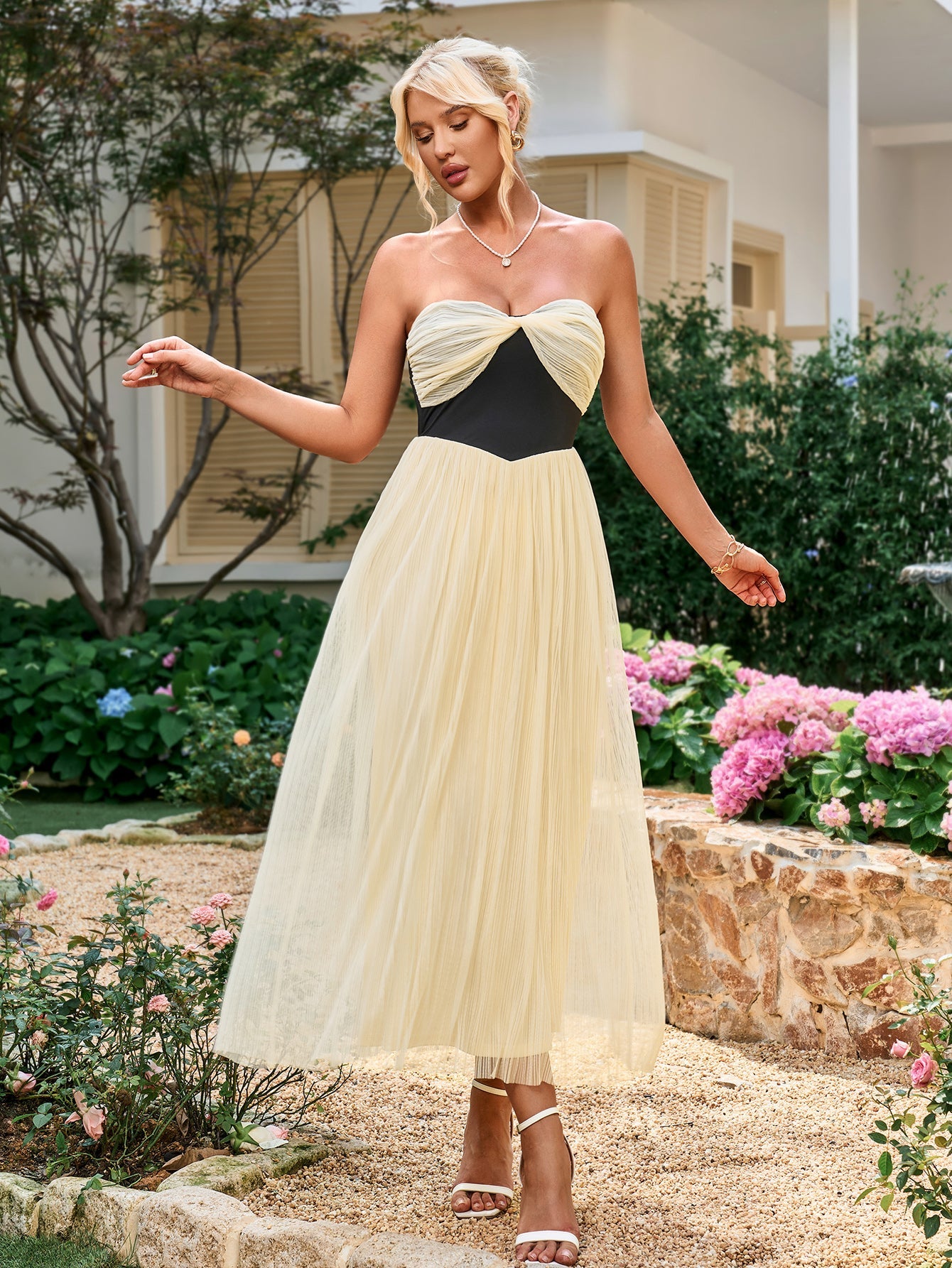 NYG09620 OLGA HEPBURN BANDEAU MIDI DRESS, STRAPLESS BACKLESS