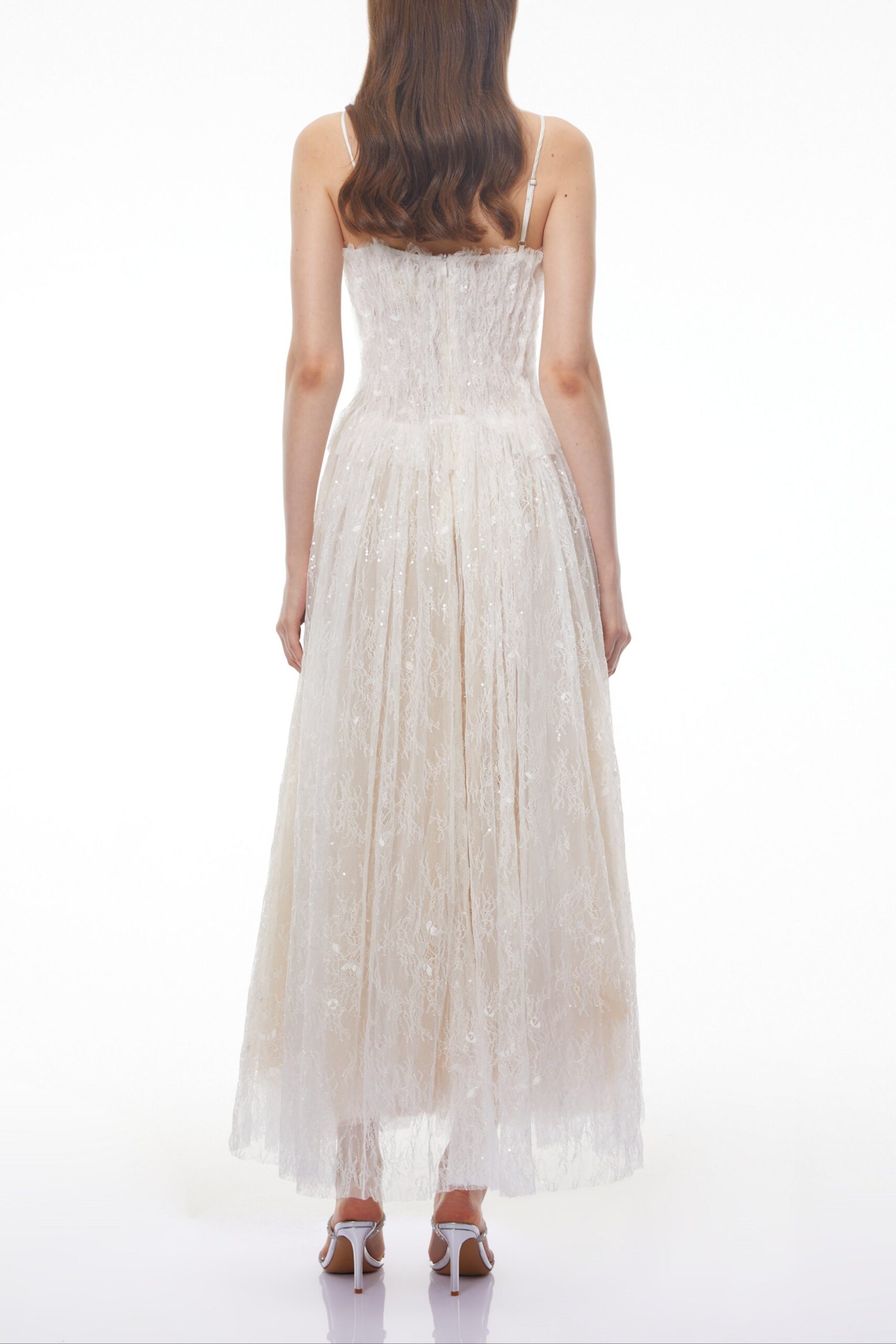 NADIR WHITE LACE PLEATED MAXI DRESS