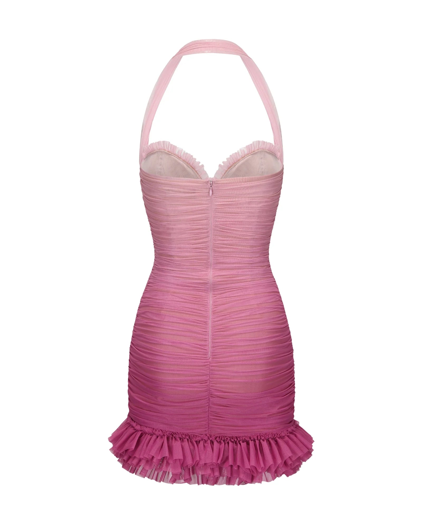 HALTER MESH GRADIENT RUSHED PINK PARTY MINI DRESS