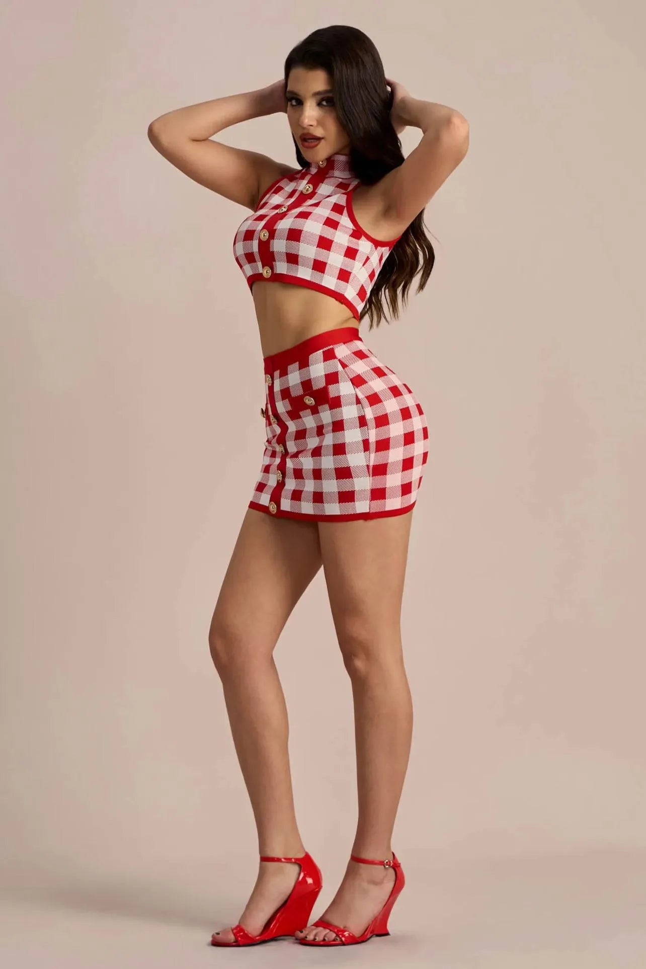 NATALIE GINGHAM BANDAGE SKIRT SET FOR PARTY