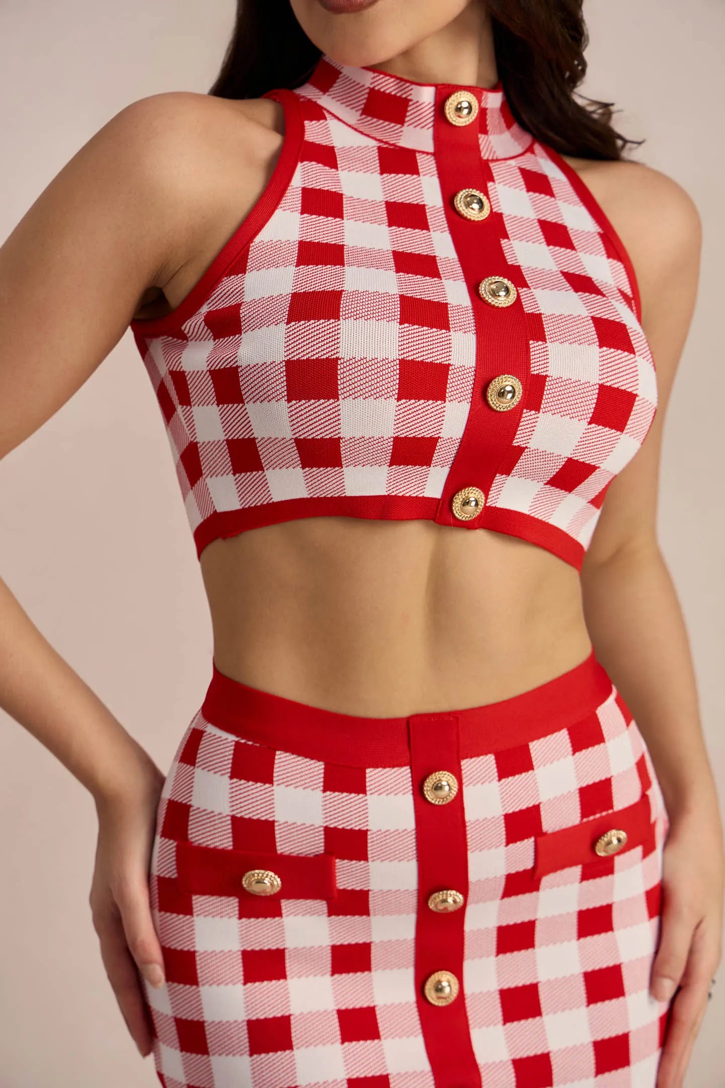 NATALIE GINGHAM BANDAGE SKIRT SET FOR PARTY