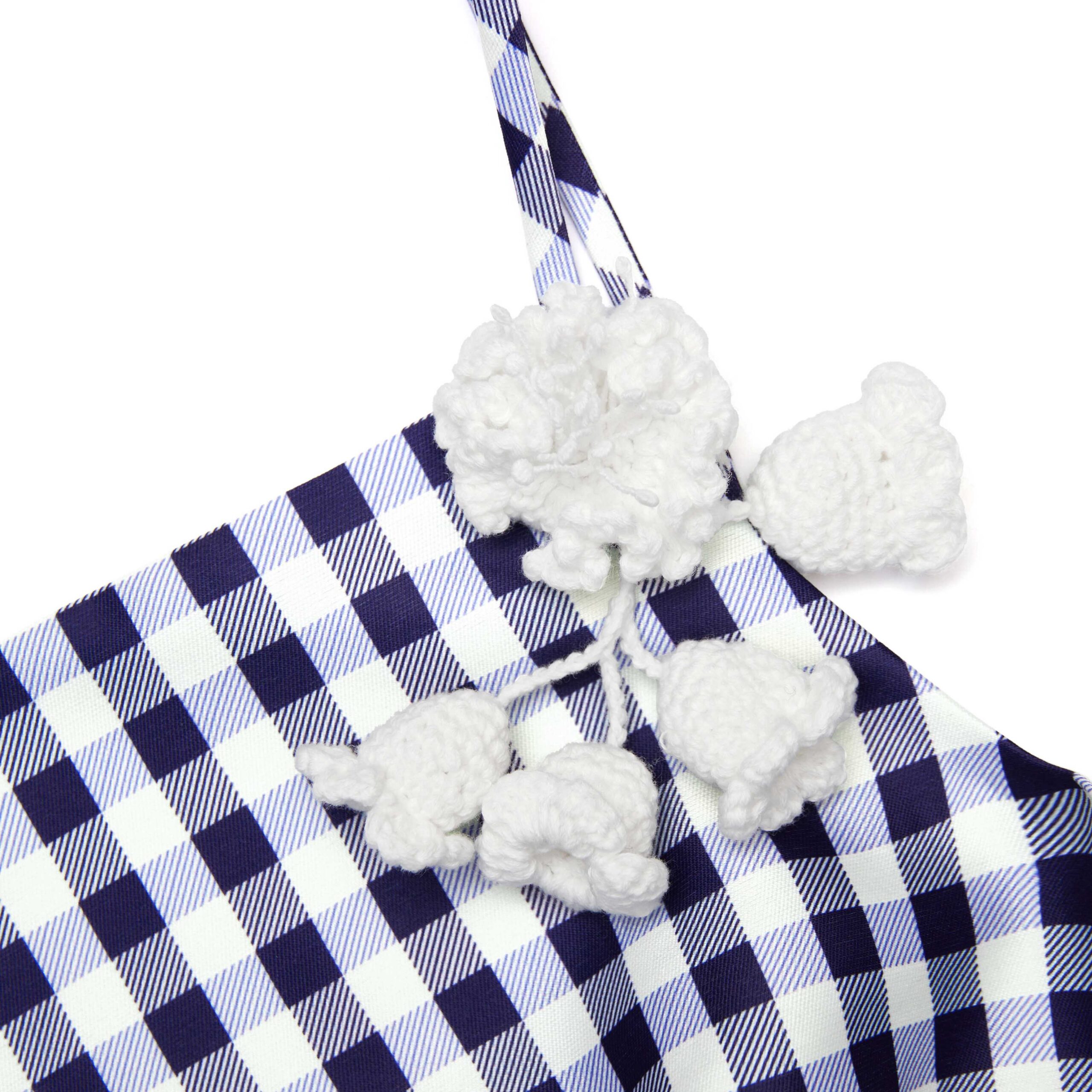 NAVY GINGHAM TAFFETA TOP FOR PARTY