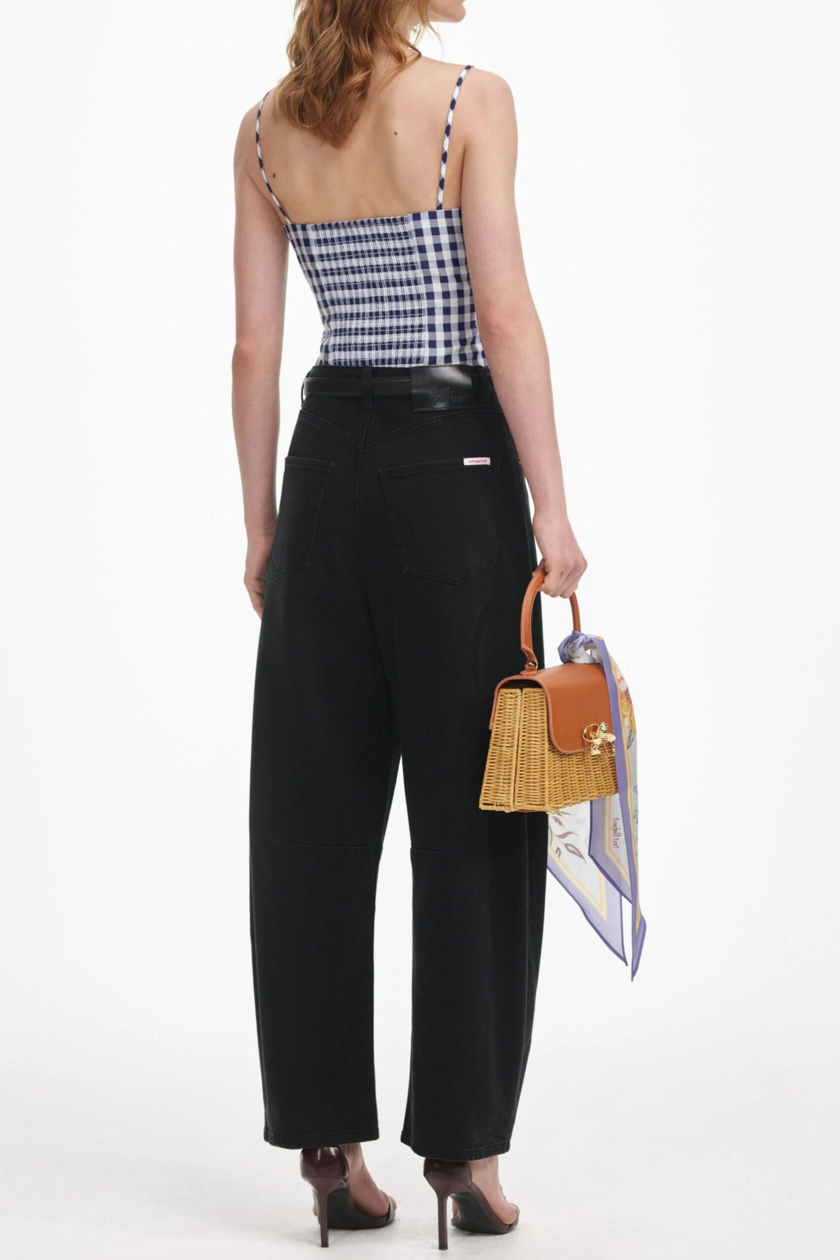 NAVY GINGHAM TAFFETA TOP FOR PARTY