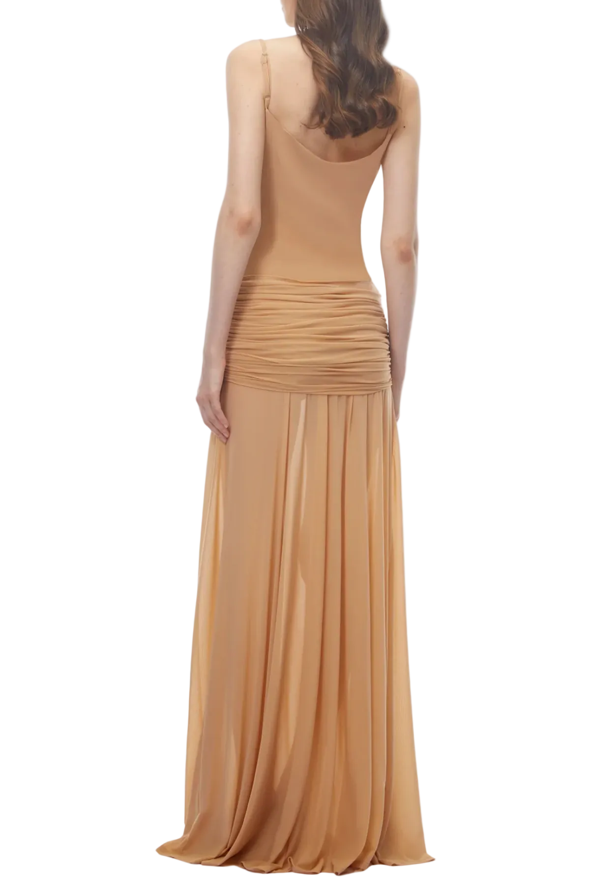 BEIGE DRAPED RUCHED MAXI DRESS FOR EVENTS