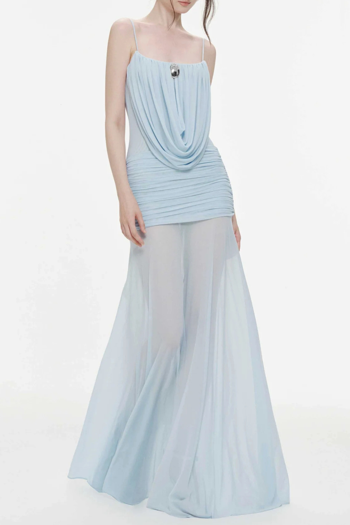 NERAOS DRAPED RUCHED MAXI DRESS BLUE