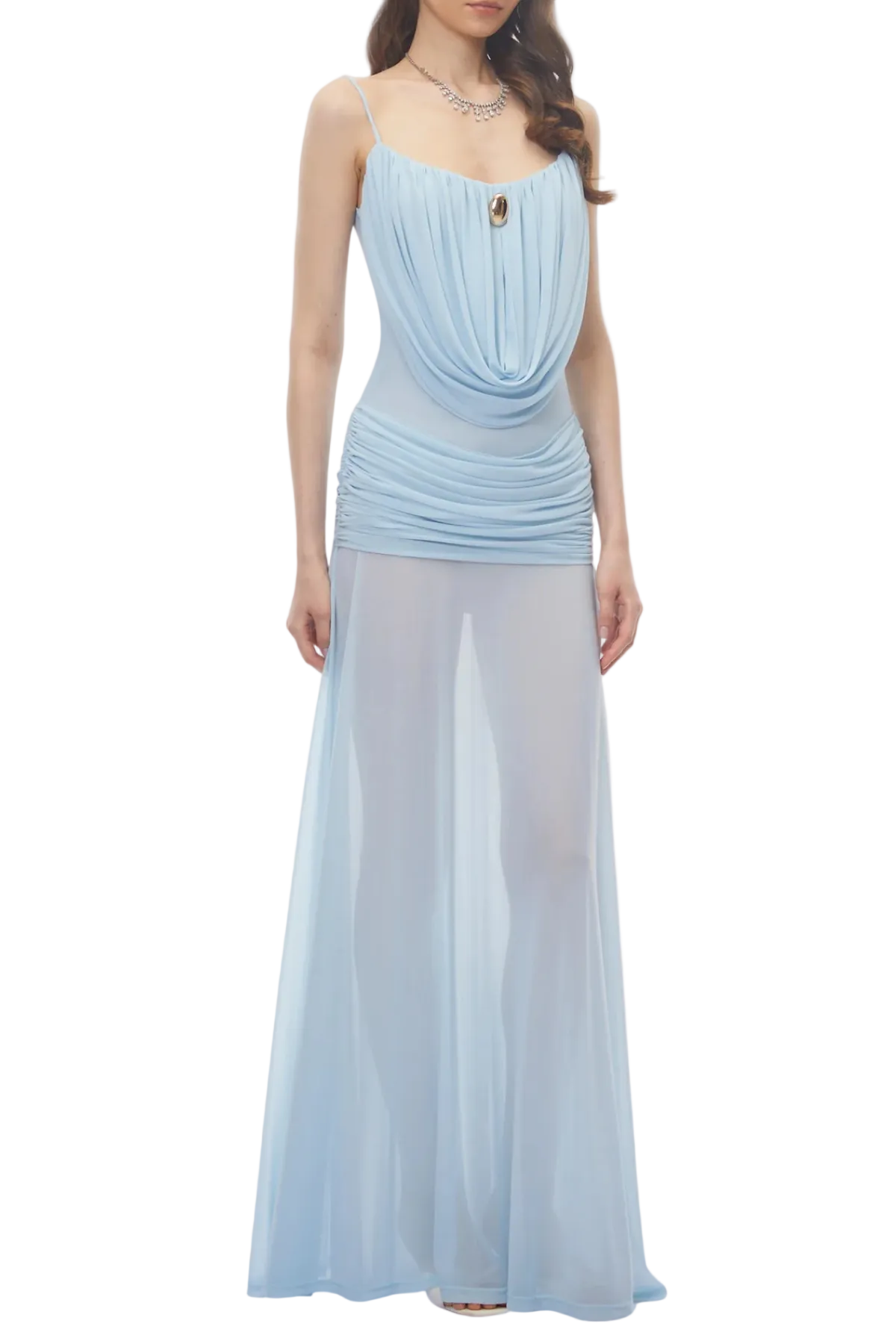 NERAOS DRAPED RUCHED MAXI DRESS BLUE