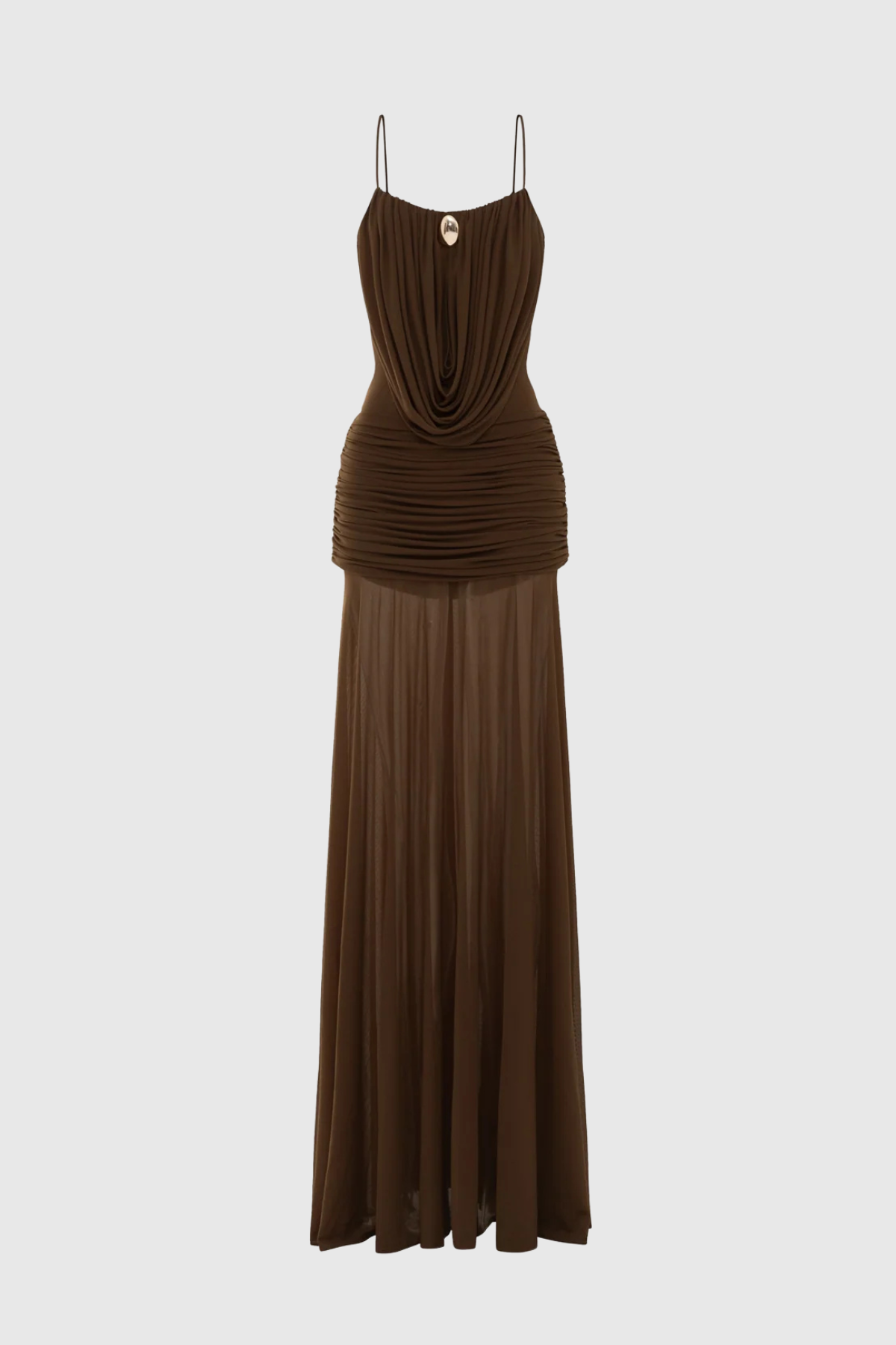 NERAOS DRAPED RUCHED MAXI DRESS BROWN