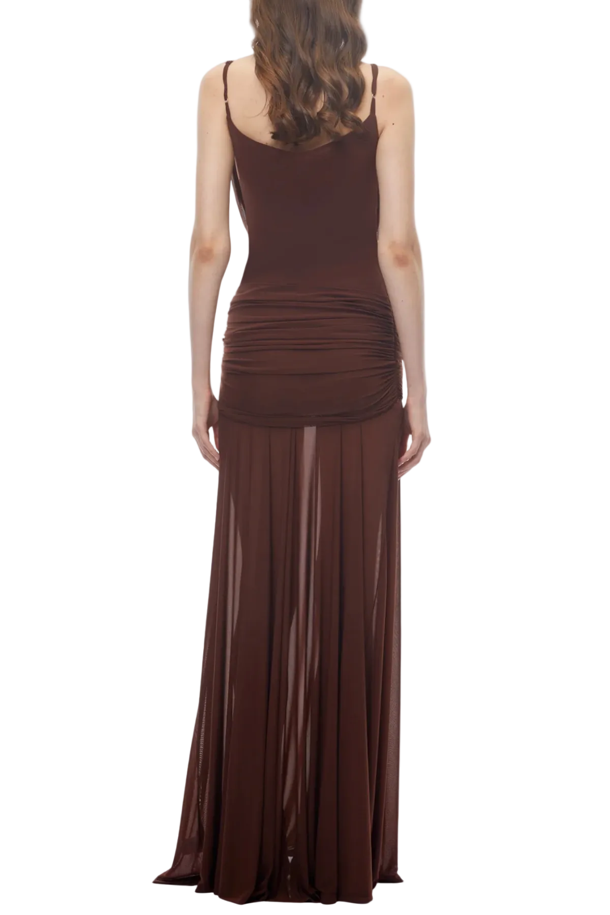 NERAOS DRAPED RUCHED MAXI DRESS BROWN
