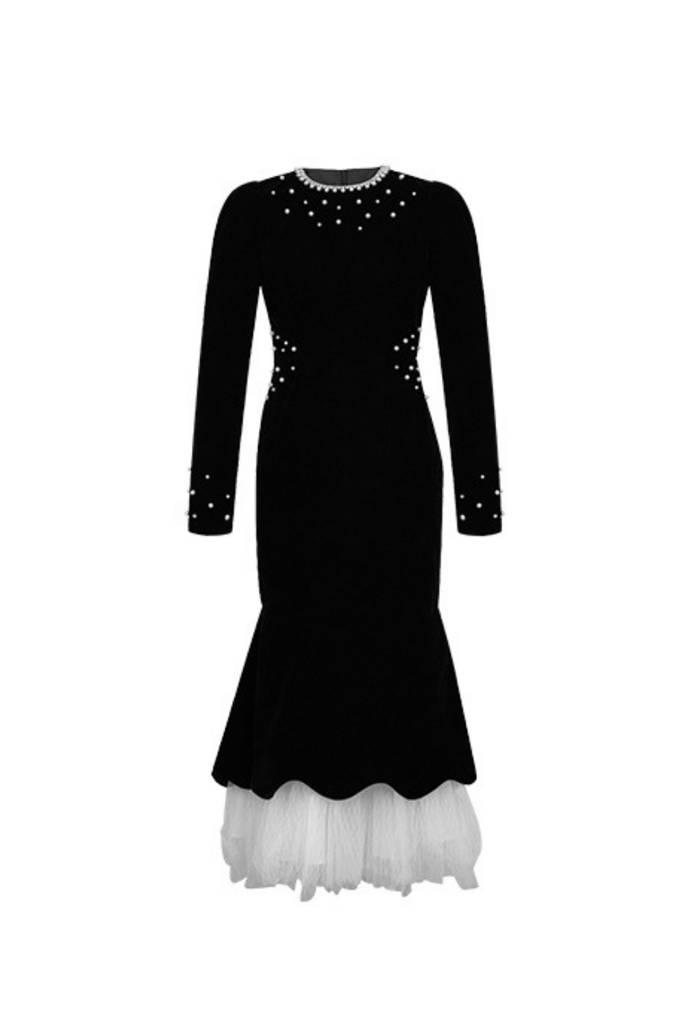 ZONA BLACK BEADED VELVET FISHTAIL MAXI DRESS