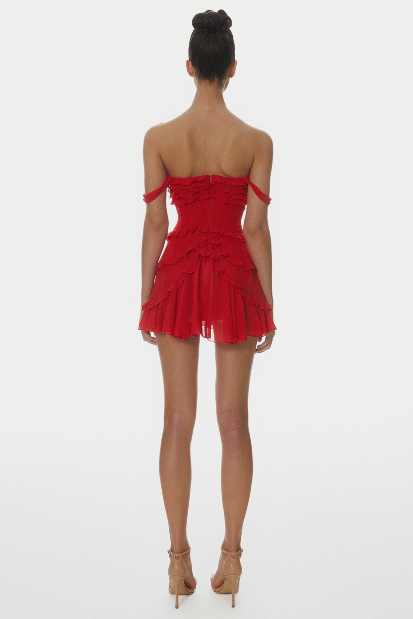 NIRVA OFF-SHOULDER RUFFLE MINI PARTY DRESS