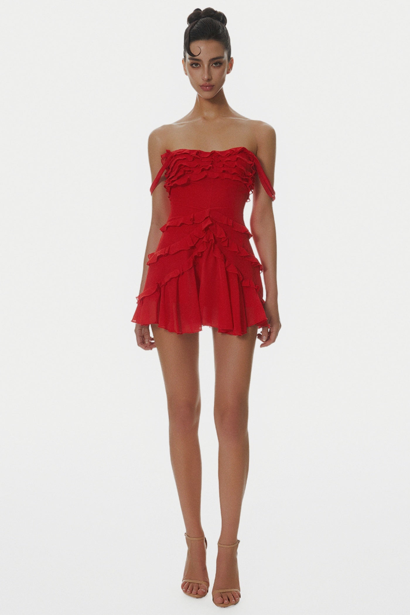 NIRVA OFF-SHOULDER RUFFLE MINI PARTY DRESS