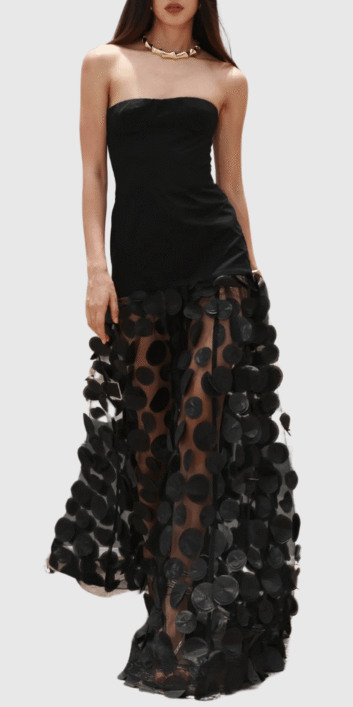 Nodin Strapless Dot Mesh Maxi Dress - Black Nodin Strapless Dot Mesh Maxi Dress - Black