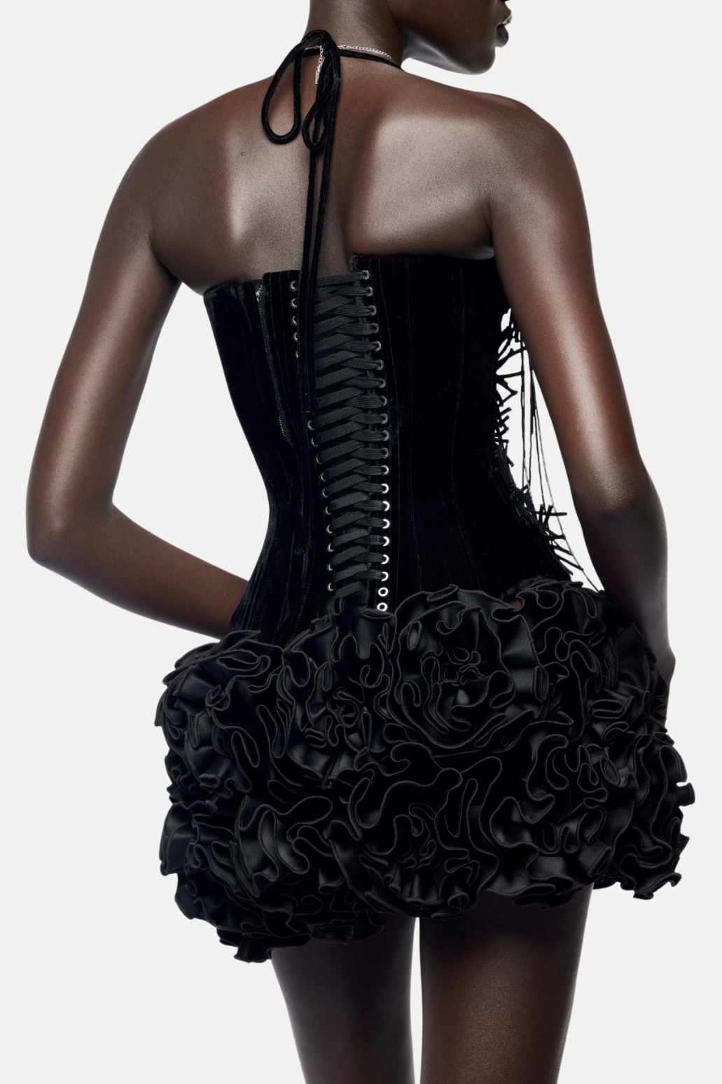 NUALA STRAPLESS FLORAL MINI BLACK COCKTAIL DRESS