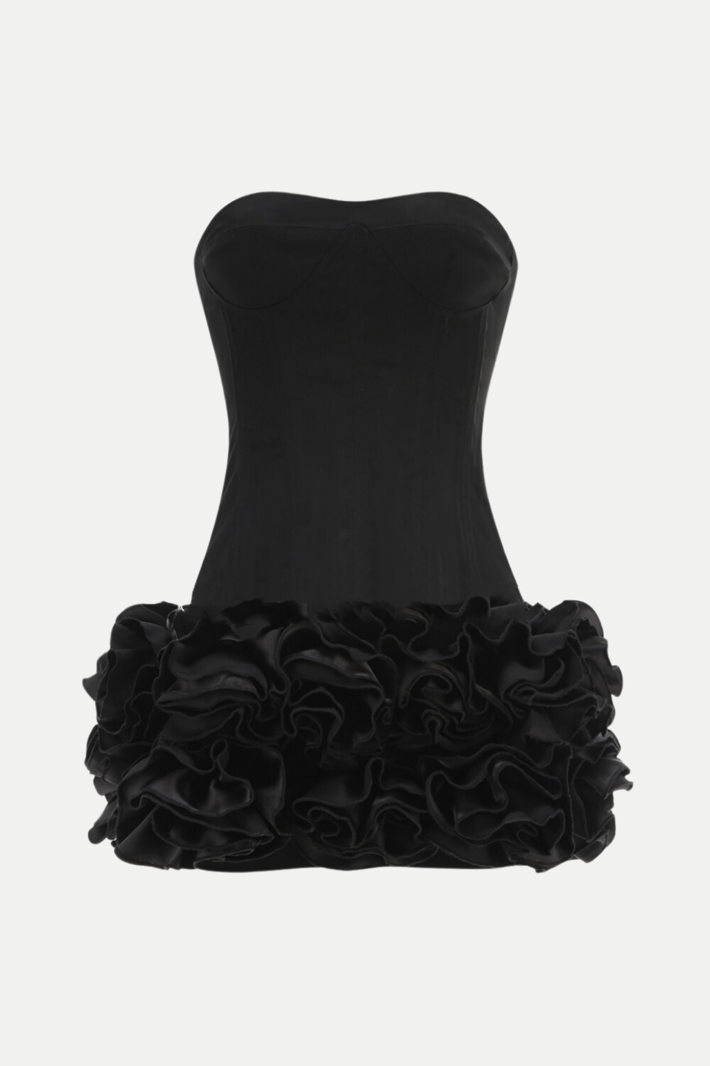 NUALA STRAPLESS FLORAL MINI BLACK COCKTAIL DRESS