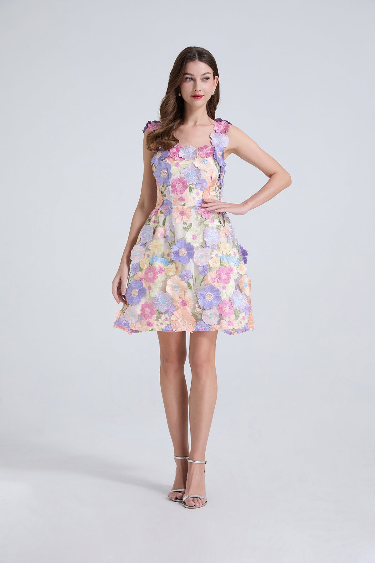 3D FLORAL LACE MINI DRESS FOR PARTY