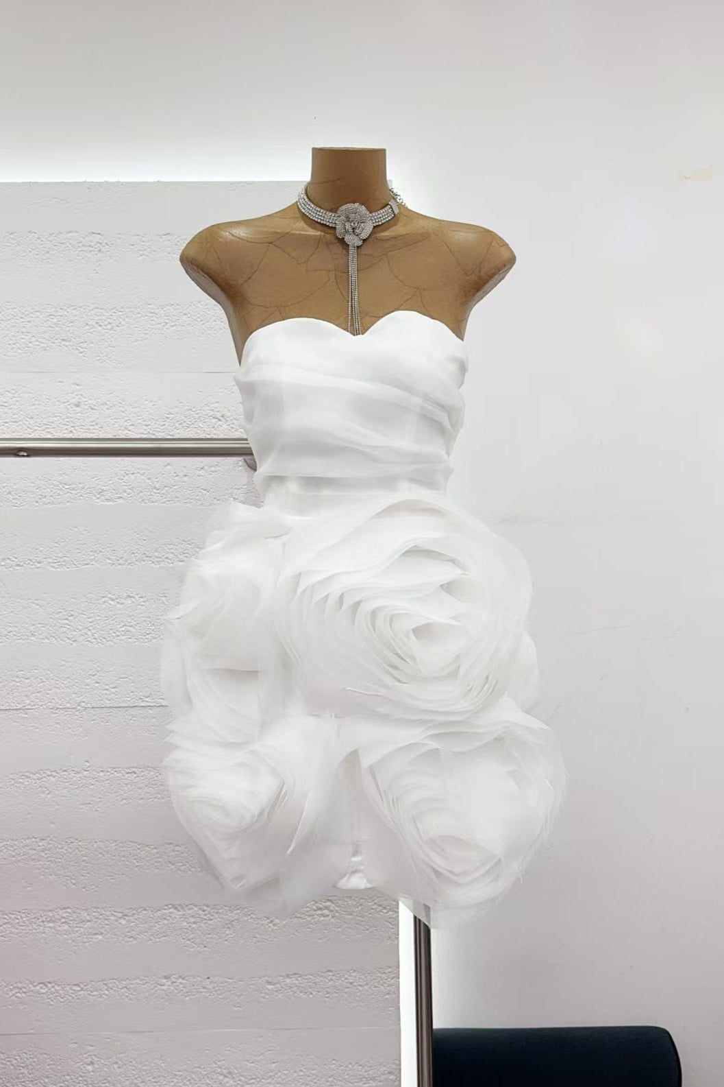GEORGIA APPLIQUÉD ORGANZA WHITE MINI DRESS FOR WEDDING