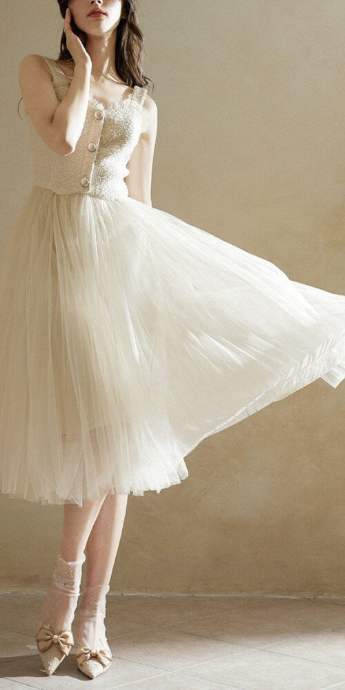 Beige Sleeveless Tulle Midi Dress Beige Sleeveless Tulle Midi Dress