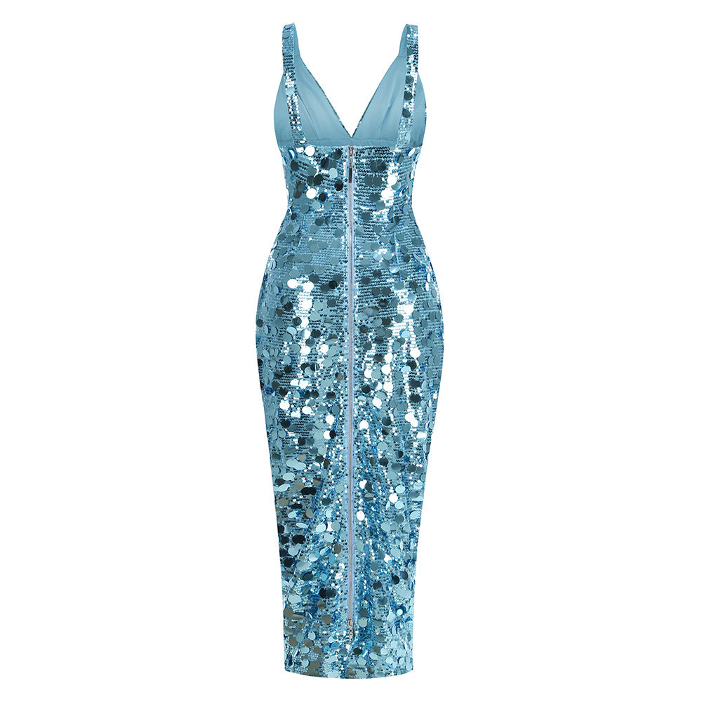 CARLIN SEQUIN STRAPLESS MAXI DRESS BLUE