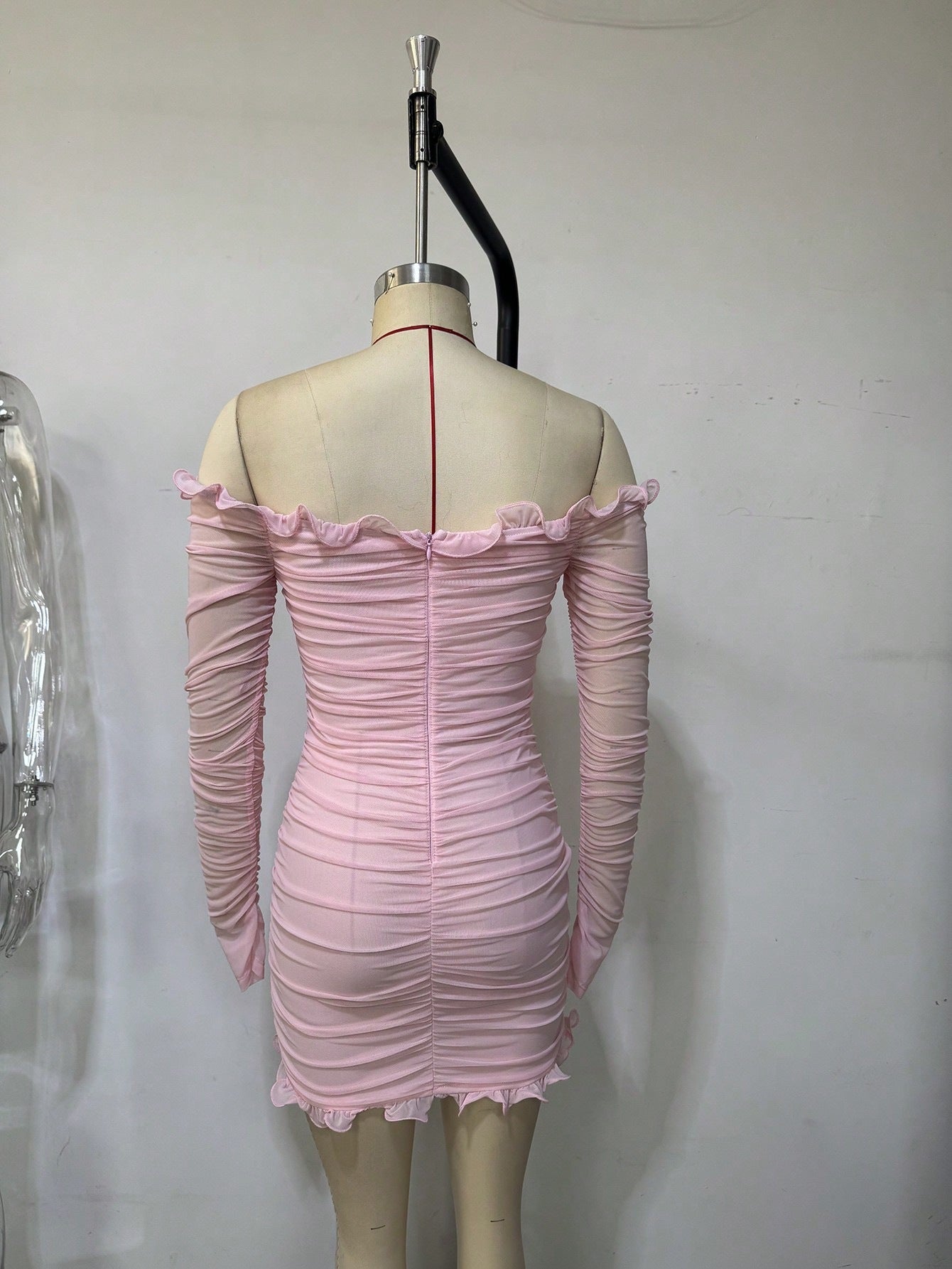 XAVIERA PINK OFF-SHOULDER BEADED BODYCON MINI DRESS