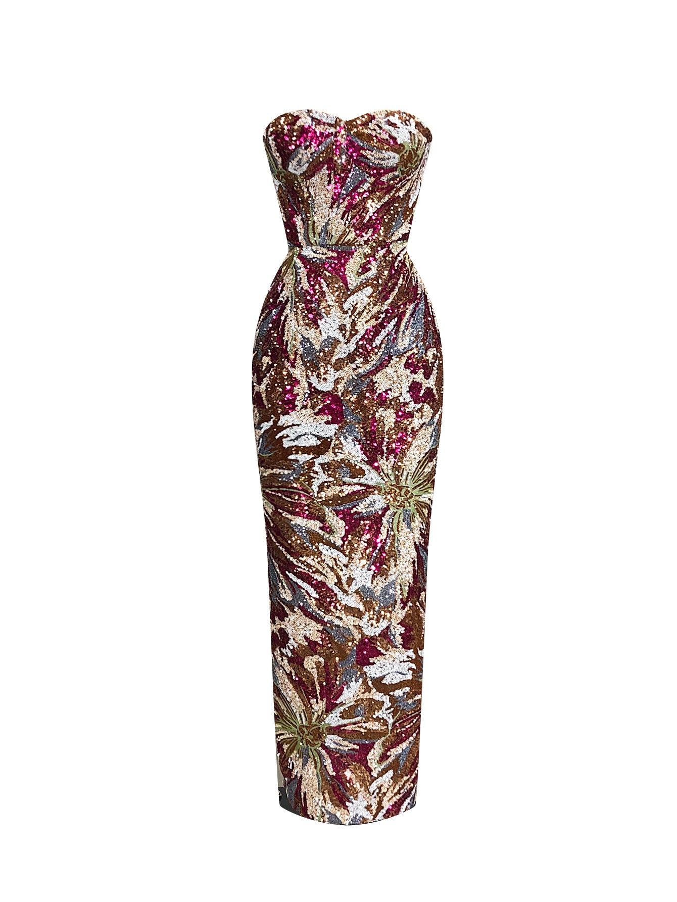 VIVIEN SEQUIN STRAPLESS MAXI DRESS FIREWORKS PATTERN