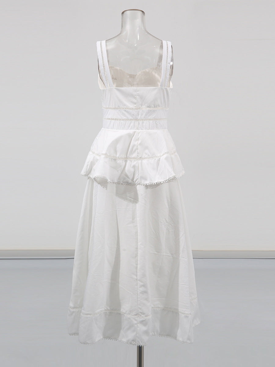 PEPLUM HOLLOW MIDI DRESS BEIGE WEDDING GUEST