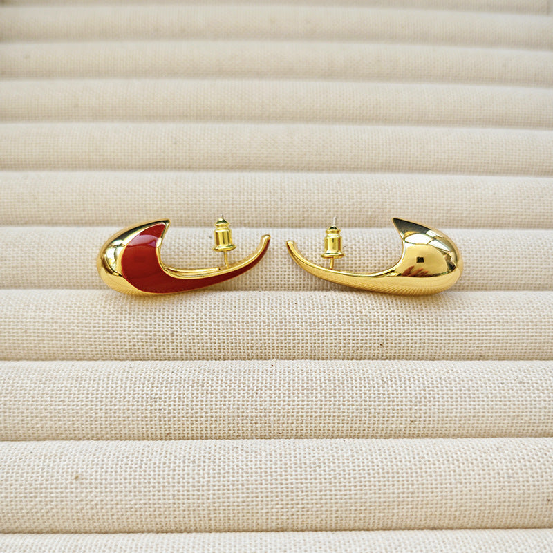 VINTAGE GOLD RED HOOP EARRINGS FOR PARTY