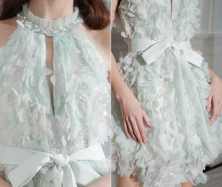 PASTEL GREEN FLORAL WEDDING GUEST MIDI DRESS