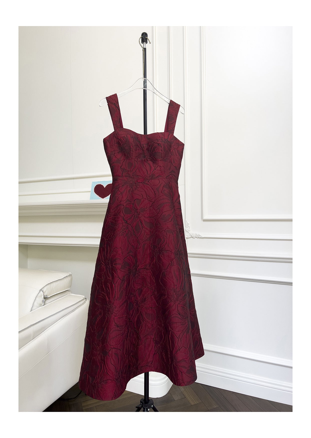 BURGUNDY JACQUARD CAMI MIDI DRESS FOR EVENTS