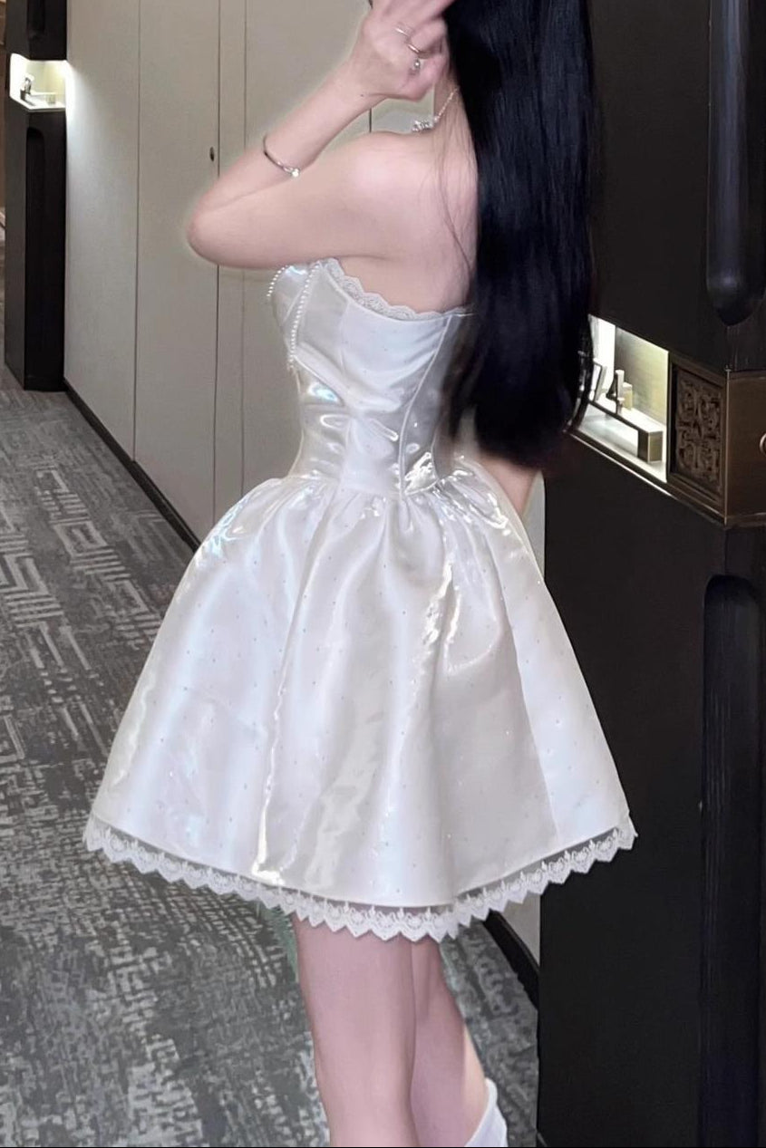 ADELE SWEETHEART A-LINE STRAPLESS SATIN MINI DRESS