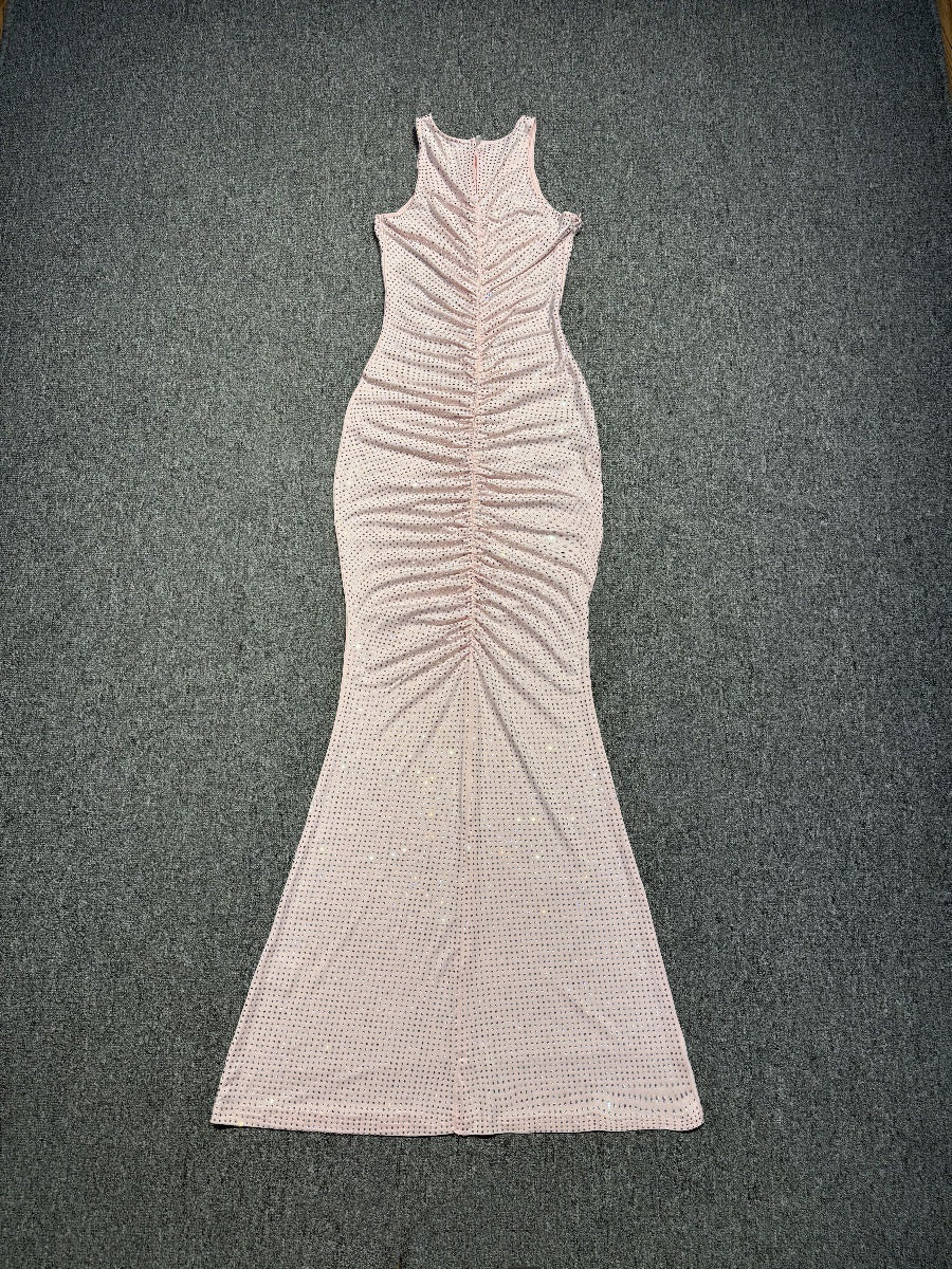 GLITTER HOLLOW MESH SLEEVELESS MAXI DRESS FOR PARTY