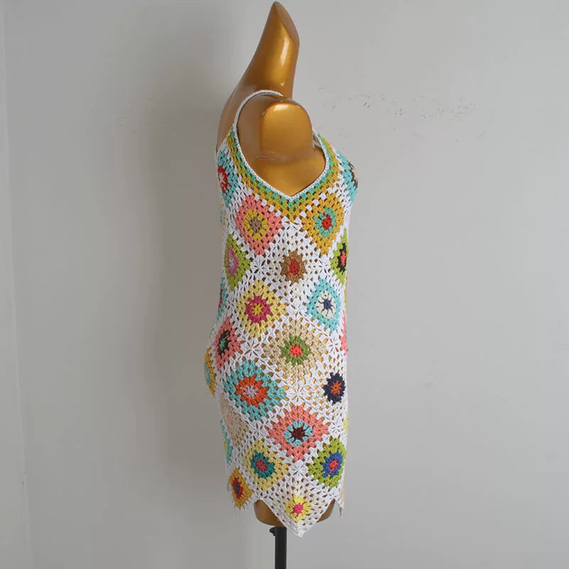 BOHO GRANNY SQUARE CROCHET BEACH DRESS