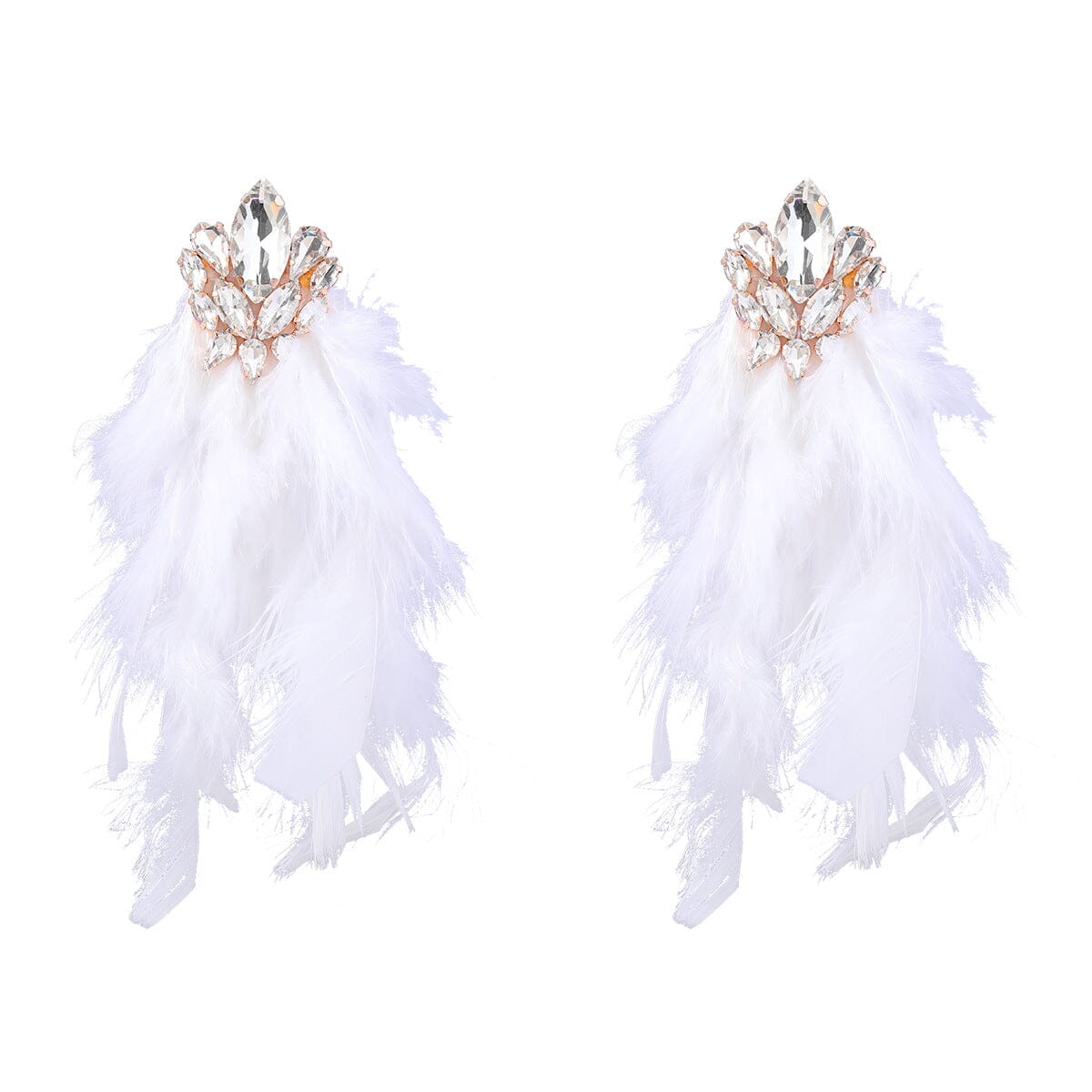 RHINESTONE FEATHER DROP EARRINGS FOR PARTY