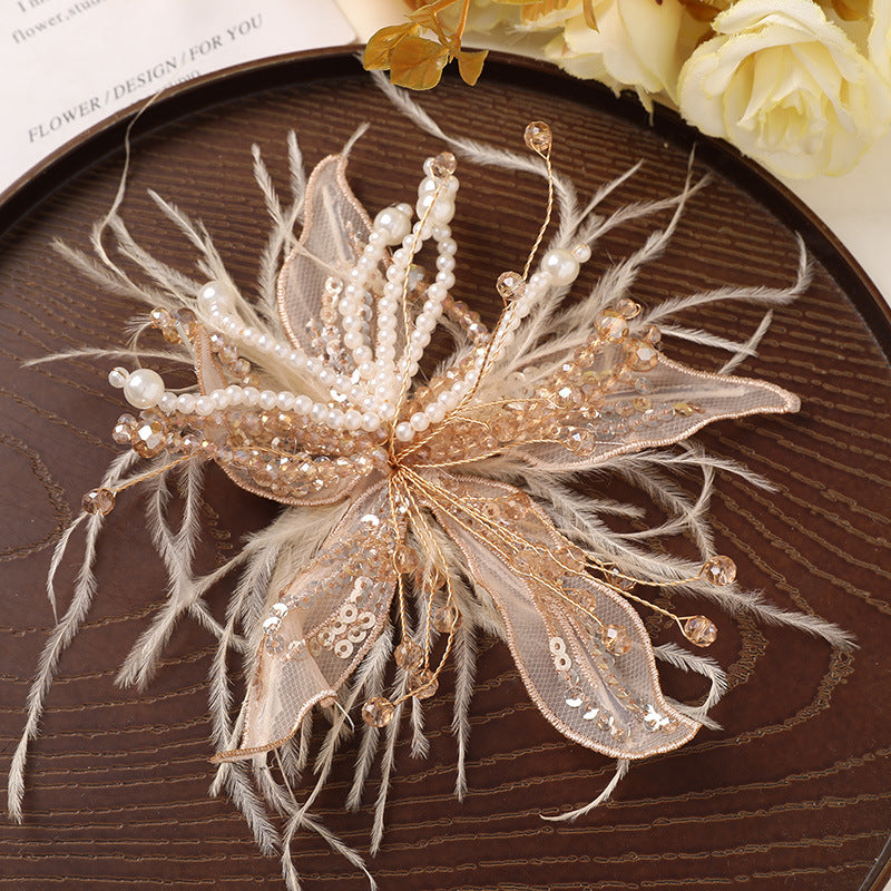 WHITE LACE PEARL CRYSTAL FLOWER HEADWEAR WEDDING CLAW CLIP