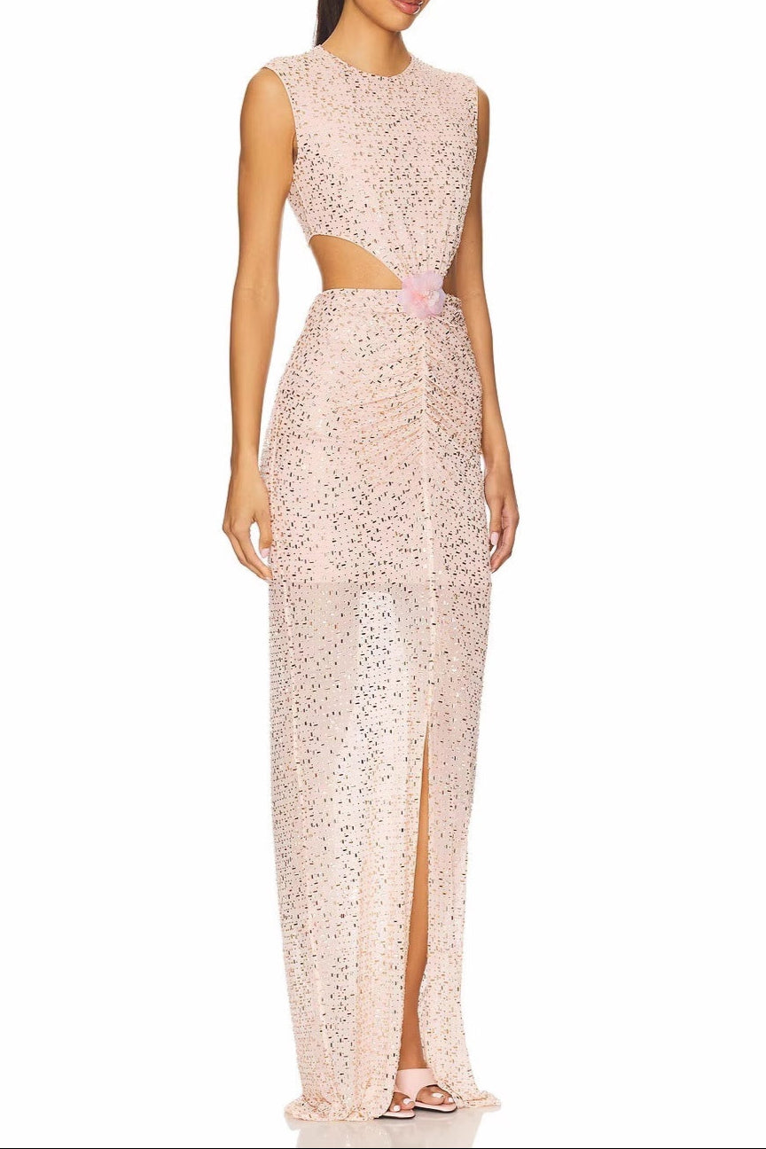 VIVIEN SEQUIN CUTOUT MAXI DRESS APRICOT