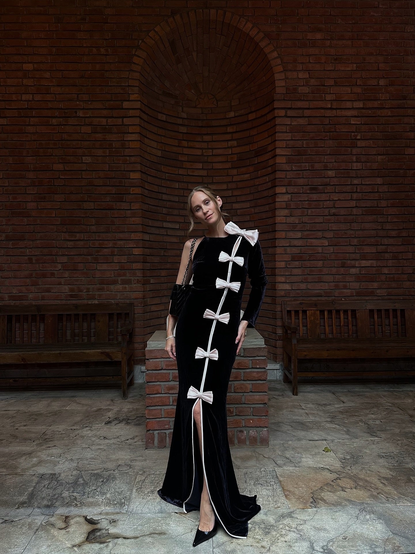 VICTORIA BOW VELVET MAXI DRESS FOR EVENTS