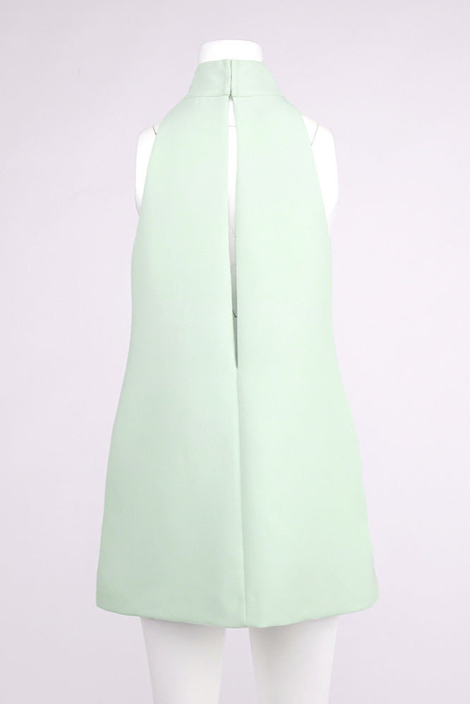 V-NECK BACKLESS HALTER DRESS - CELADON WEDDING GUEST
