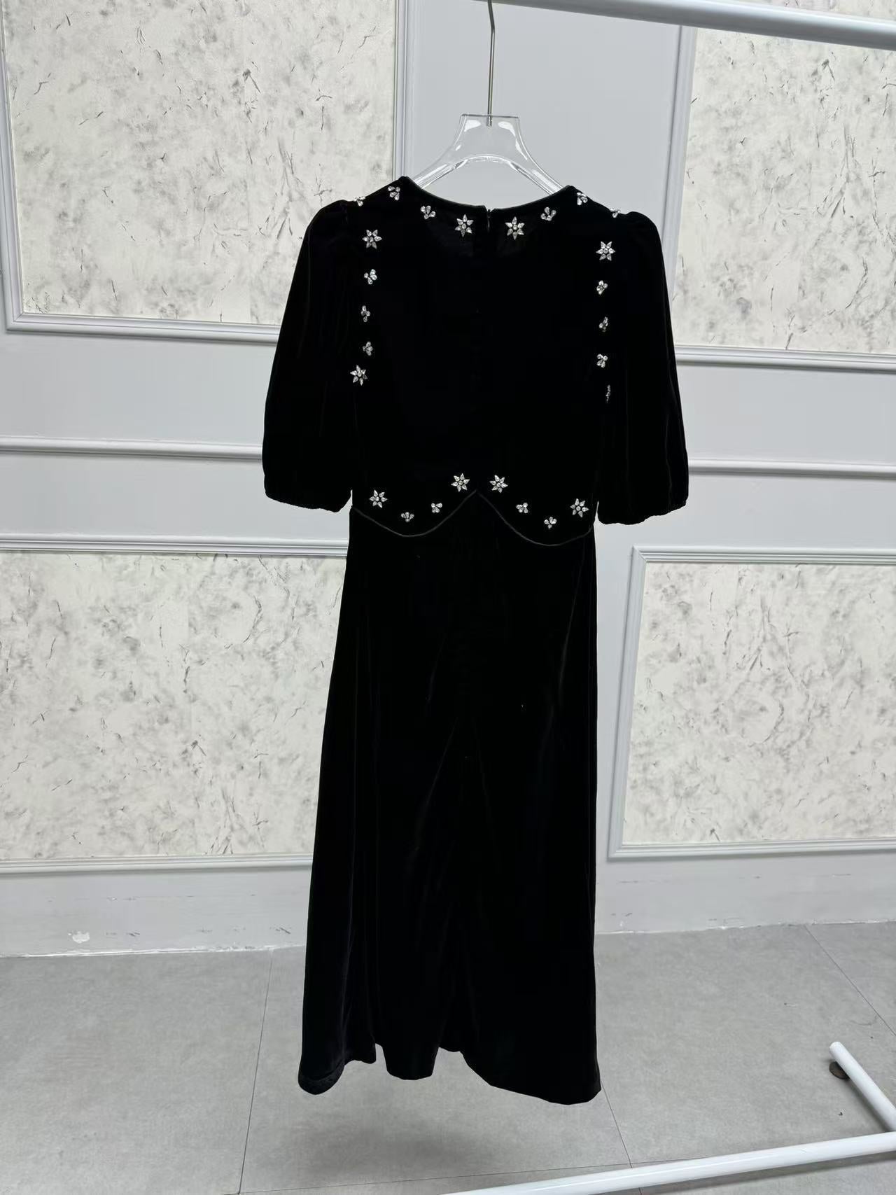 CRYSTAL PUFF MIDI DRESS BLACK, EVENING