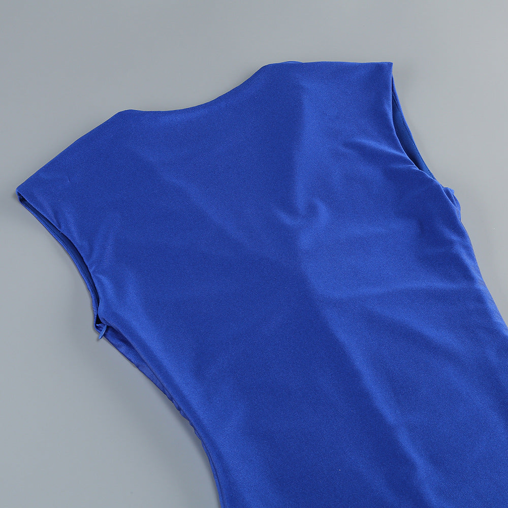 SLEEVELESS DEEP V NECK FISHTAIL EVENING GOWN