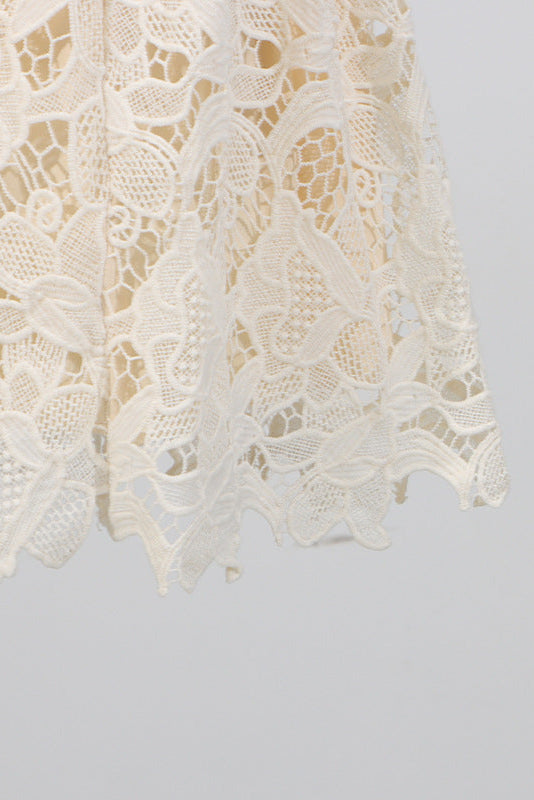 LACE HOLLOW SLEEVELESS YELLOW MINI PARTY DRESS