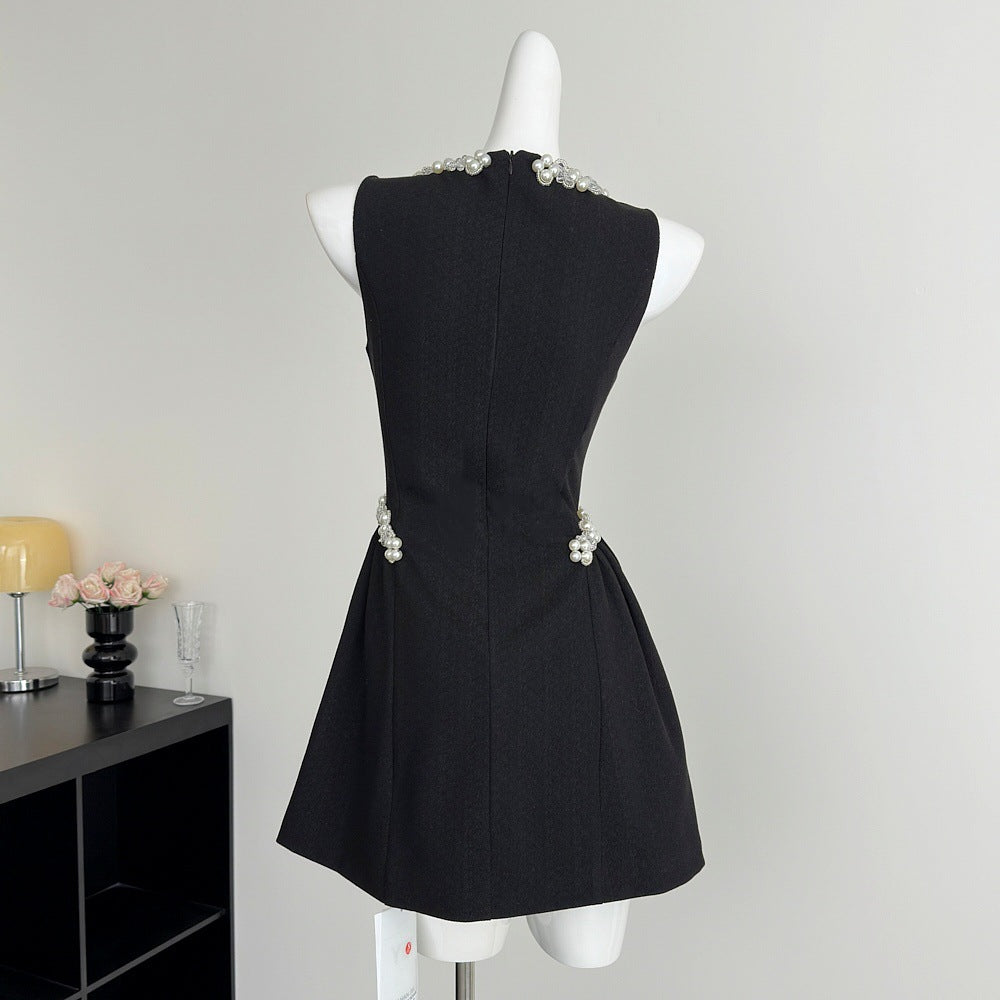 ALANI PEARL SLEEVELESS MINI DRESS - BLACK